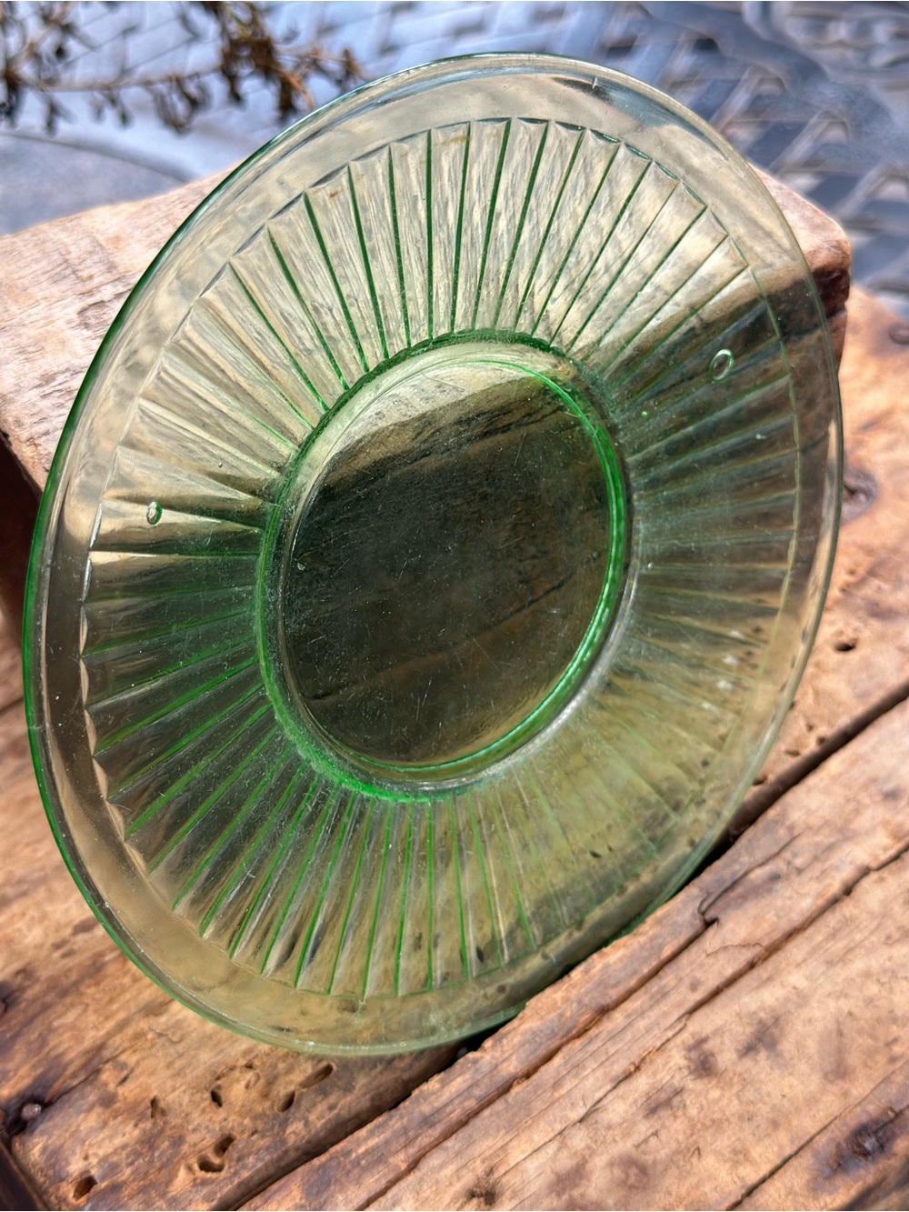 Vintage Uranium Glass Green Ribbed Saucer 6 Inch UV Glow